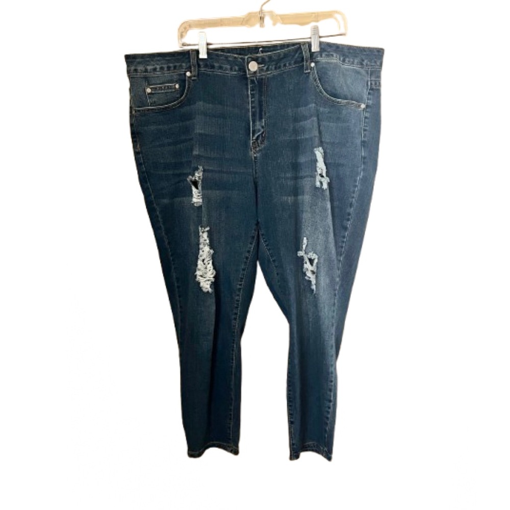 Ashley Stewart 22 ShortDistressed Sky High Ankle Blue Jeans Plus Casual Neutral